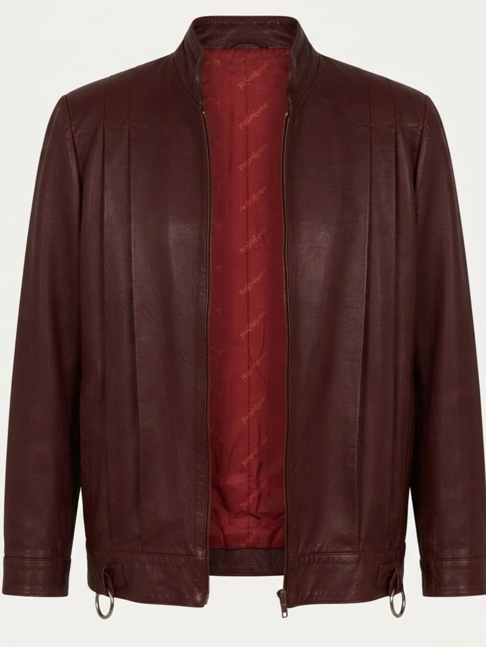 Yves Saint Laurent Vintage Burgundy Brown Leather Bomber Jacket - Zip Closure